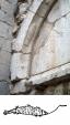 Iconografia i simbologia I<br>Peralada : Podem observar en un dels arcs del timpà de l'església de Sant Martí, diferents elements, i entre aquests, principalment la representació d'un peix. Al peu de la foto, un dibuix reproduït del <em>Ritual càtar de Lió. </em> Autor: Jordi Bibià Iconografia i simbologia I<br>Peralada : Podem observar en un dels arcs del timpà de l'església de Sant Martí, diferents elements, i entre aquests, principalment la representació d'un peix. Al peu de la foto, un dibuix reproduït del <em>Ritual càtar de Lió. </em> Autor: Jordi Bibià