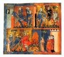 Trobadors, literatura romànica i cronistes<br> : Il·lustració amb diverses escenes d'Ivany, el personatge central de <em>El cavaller de la carreta</em>.
Obres de Chrétien de Troies (1135-1190)
— <em>Erec et Enide</em>
— L<em>e Chevalier de la Charette</em>
— <em>Le Chevalier au lion</em>
— <em>Li contes del graal (Perceval) </em> Trobadors, literatura romànica i cronistes<br> : Il·lustració amb diverses escenes d'Ivany, el personatge central de <em>El cavaller de la carreta</em>.
Obres de Chrétien de Troies (1135-1190)
— <em>Erec et Enide</em>
— L<em>e Chevalier de la Charette</em>
— <em>Le Chevalier au lion</em>
— <em>Li contes del graal (Perceval) </em>