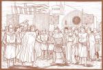 Dibuixos II<br> : El rei Pere el Catòlic a Tolosa del Llenguadoc amb Raimon VI, la seva dona (germana del rei) i el seu fill, el futur Raimon VII Autor: Jordi Bibià Dibuixos II<br> : El rei Pere el Catòlic a Tolosa del Llenguadoc amb Raimon VI, la seva dona (germana del rei) i el seu fill, el futur Raimon VII Autor: Jordi Bibià