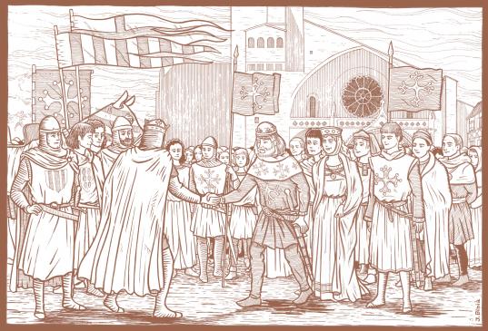 31.01.2011 El rei Pere el Catòlic a Tolosa del Llenguadoc amb Raimon VI, la seva dona (germana del rei) i el seu fill, el futur Raimon VII               -  Jordi Bibià