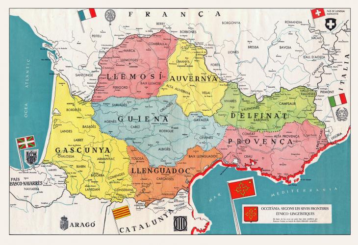 24.8.2016 MAPA AMB LES SET VARIANTS DIALECTALS DE L'OCCITÀ, L'IDIOMA PROPI D'OCCITÀNIA, llengua bessona del català i bressol de la major part de la nostra identitat com a poble. Identitat compartida i sentida.  -  Francesc Fontan