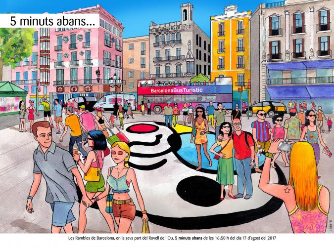 10.9.2017 Dibuix al·lusiu a l'atemptat.  Les Rambles de Barcelona -  Jordi Bibià