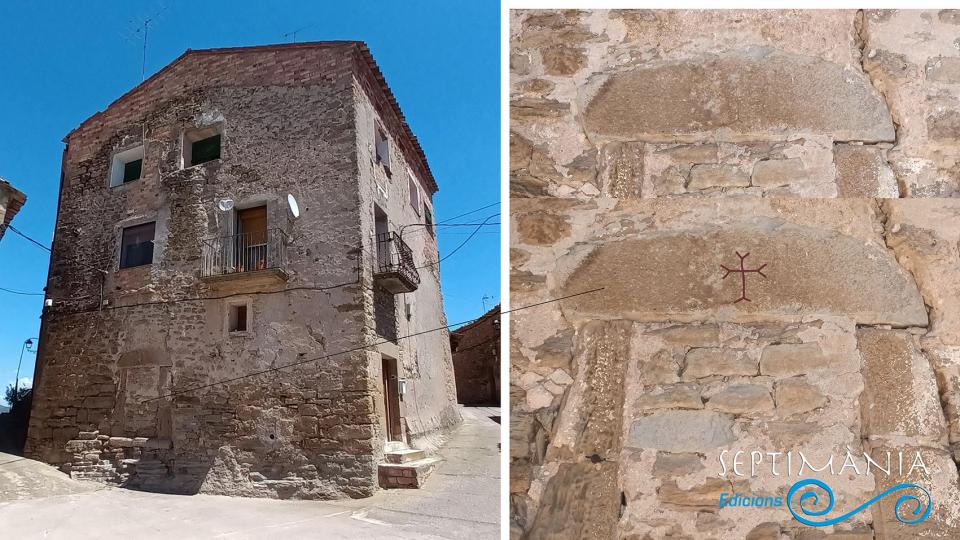 5.7.2024 Esquemàtica creu amb els extrems oberts.  A la casa de l'antic ajuntament i castell. A Vilves, a la Noguera. -  J. Bibià