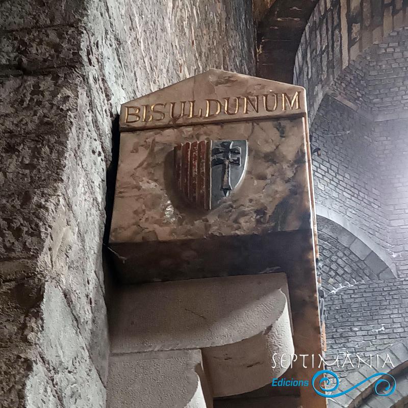 25.7.2024 Creu patriarcal en negre a l'heràldica del comtat de Besalú.  Sepulcre del comte de Besalú. Bernat Tallaferro. Monestir de Ripoll, -  J. Bibià