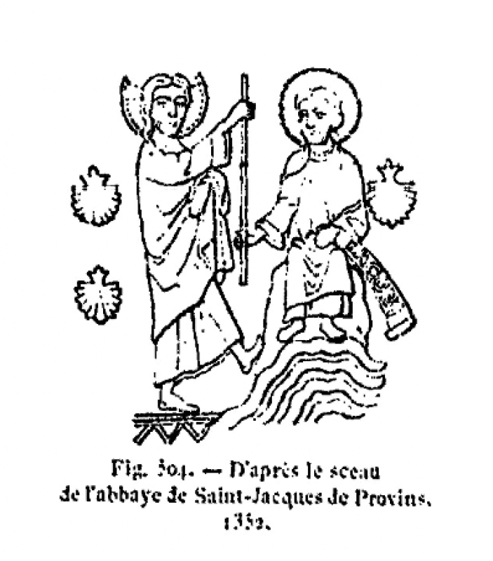 3.9.2024 Segell de l'abadia de Saint Jacques de Provins.  -  Font: Le costume au moyen age d’après les sceaux.