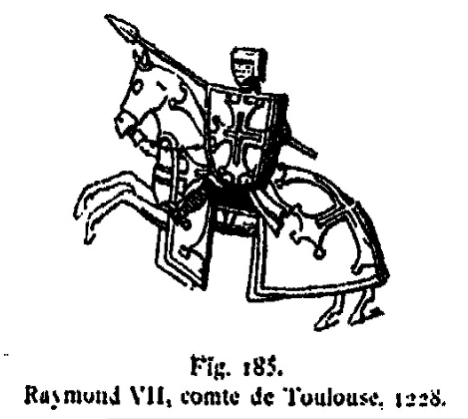 3.9.2024 Raimon VII, comte de Tolosa. 1228.  -  Font: Le costume au moyen age d’après les sceaux.