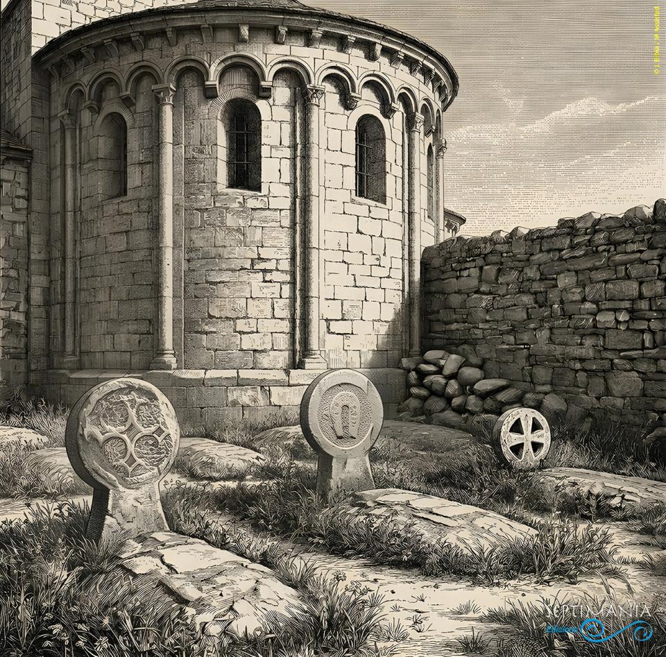 5.4.2026 Representació idealitzada d'unes esteles funeràries discoïdals en un cementiri.  -  J. Bibià