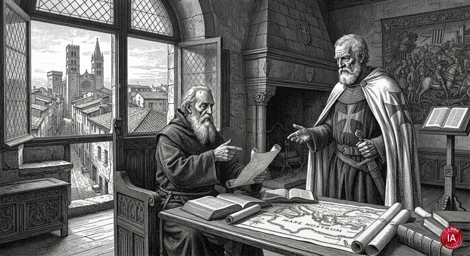 17.4.2026 Ramon Llull i Jacques de Molay a Montpeller.  Montpeller -  J. Bibià