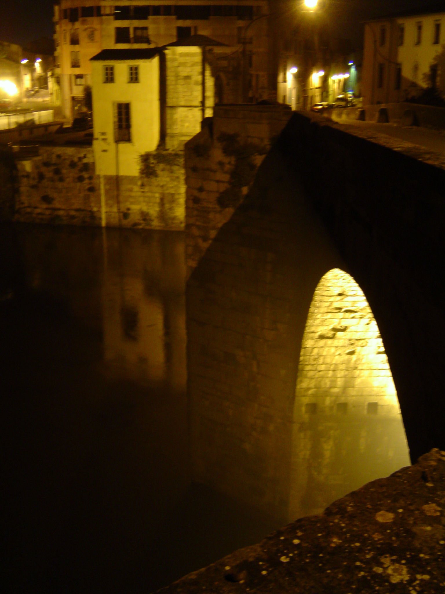 26.03.2008 Imatge nocturna d'una part del <strong>Pont Vell</strong> sobre l'Aude.            Carcassona   -  Jordi Bibià