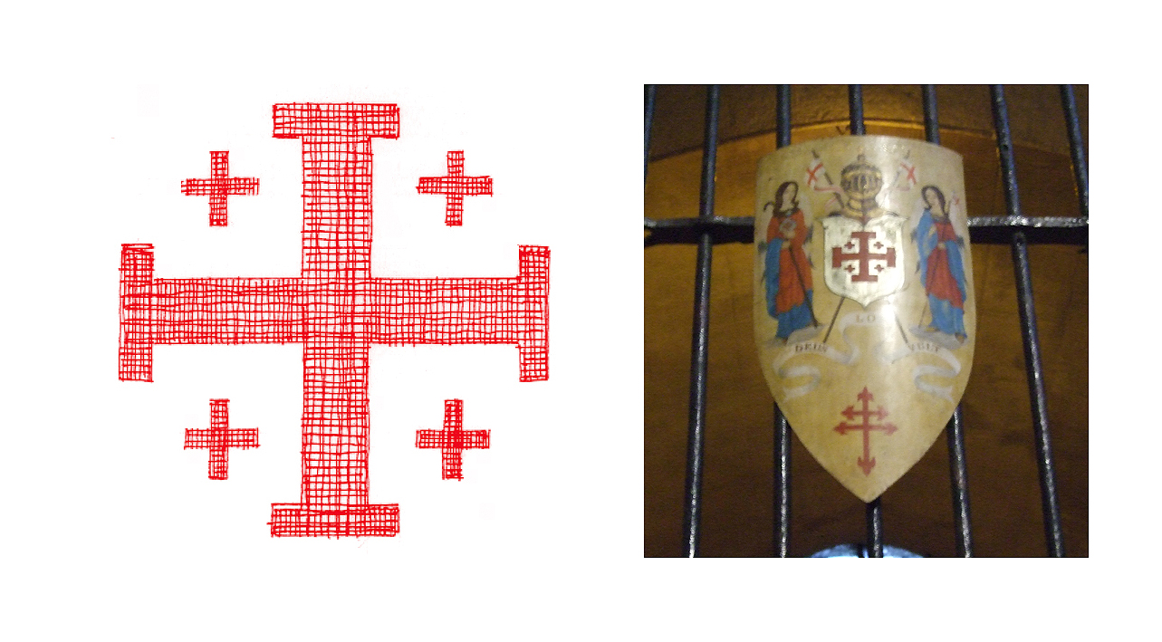 03.11.2009 <strong>La creu de Jerusalem.</strong> A la foto la podem veure en un escut de l'església de Santa Anna de Barcelona.            Barcelona -  Jordi Bibià