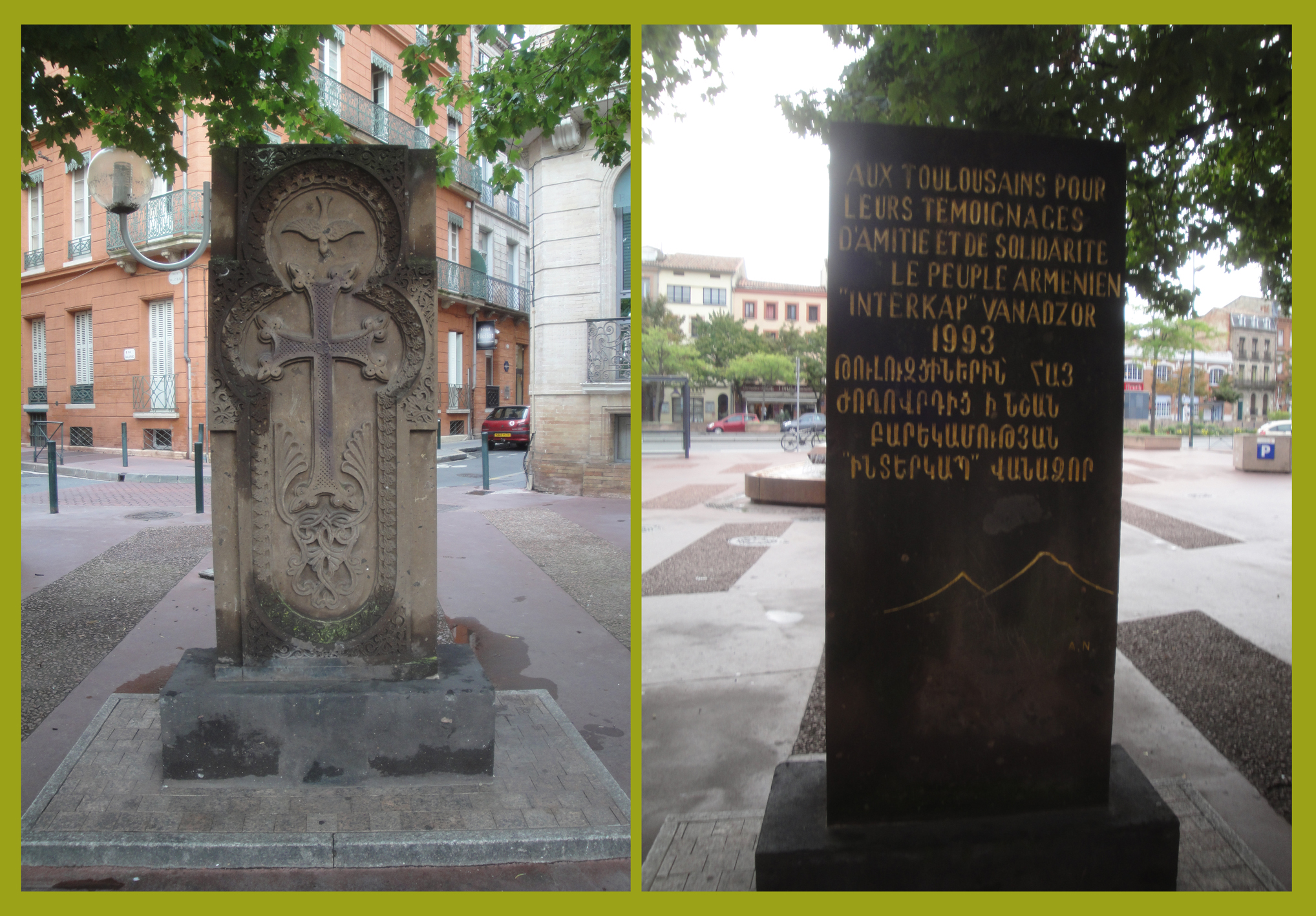 06.09.2011 Casualitats de la vida. l'hotel on vam dormir era just a la Plaça d'Armènia. Un monument commemoratiu referent als fets del 1993, de sabor clarament medieval amb una iconografia molt familiar. D'Armènia sorgiren els paulicians (s. III), després, s'arribaren a Bulgària, transformant-se amb els coneguts bogomils (s. IX-X)... Roda el món i torna al Born!  -  Jordi Bibià