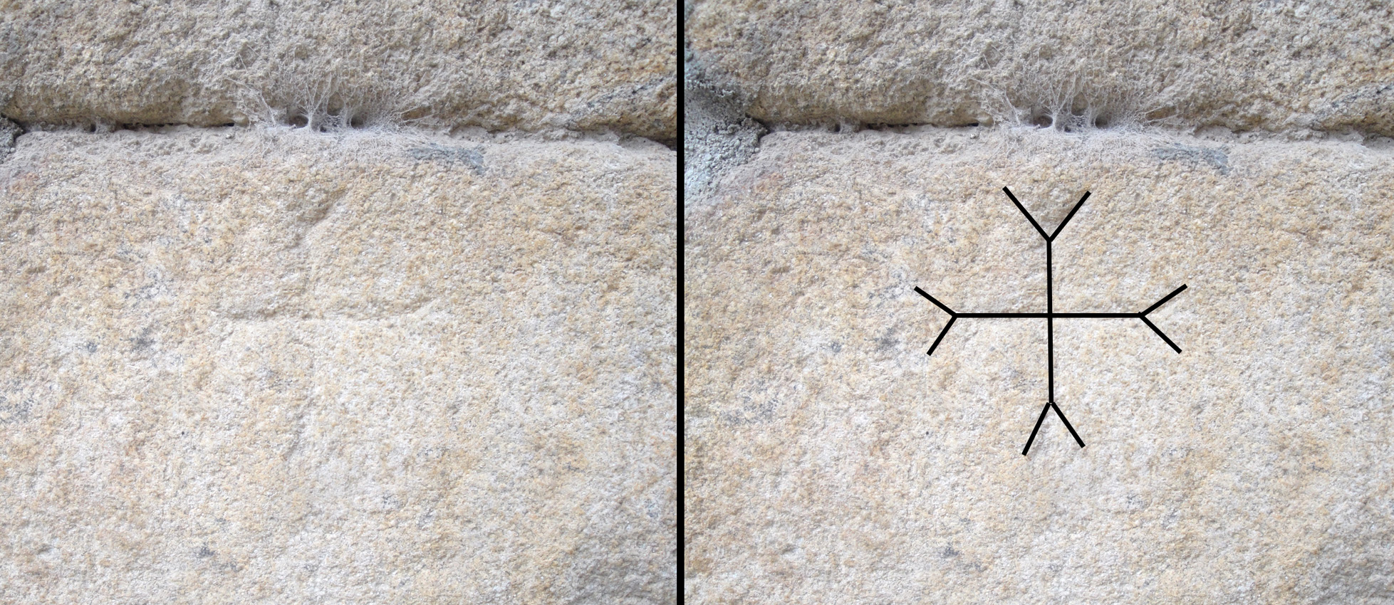 23.09.2012 Esquematització d'una creu d'Oc, o bé, una creu maniquea. Localitzada al castell d'Espolla (s.XIII_XVIII).  Espolla. Alt Empordà -  Jordi Bibià