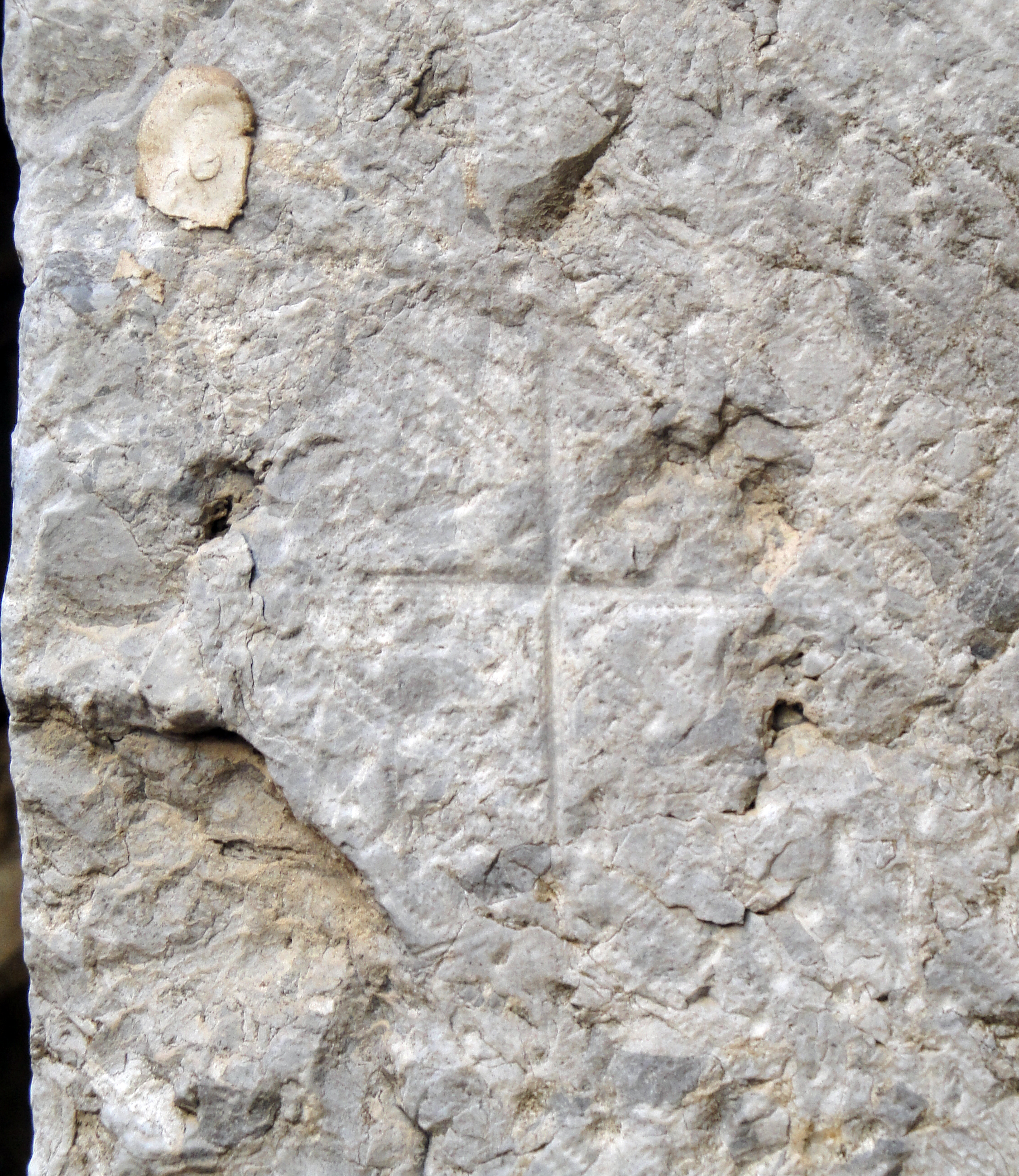 07.03.2011 Creu grega em prada com a marca de picapedrer.  Palau dels Reis de Mallorca. Perpinyà -  Jordi Bibià Balada