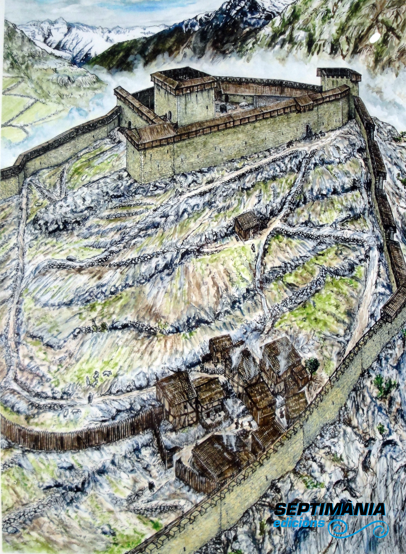 04.08.2018 Dibuix de la reconstrucció del castell.  Vicdessos -  Jordi Bibià