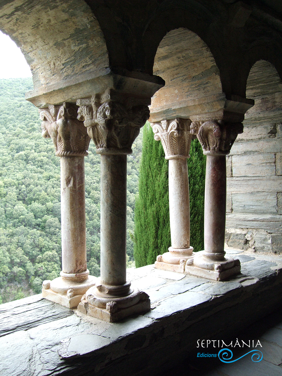 28.03.2021 Capitells i doble columnat del claustre en marbre.  -  J. Bibià